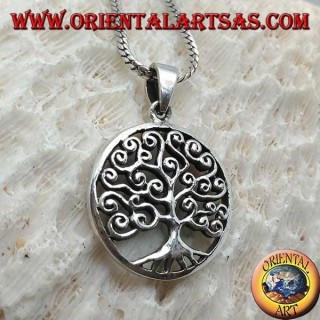Ciondolo in argento, albero della vita in stile Klimt nel cerchio (spesso)