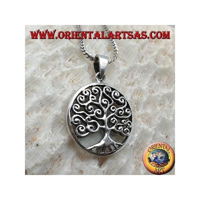 Silver pendant, Klimt-style tree of life in the circle (thick)