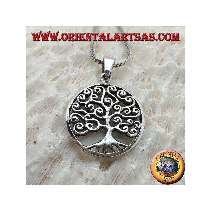 Pendentif en argent, arbre de vie de style Klimt dans le cercle (épais)