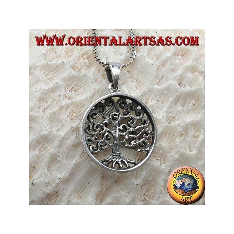 Colgante de plata, árbol de la vida de estilo Klimt en el círculo (grueso)