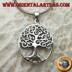 Ciondolo in argento, albero della vita in stile Klimt nell'ovale