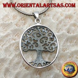 Pendentif en argent, arbre de vie de style Klimt dans l'ovale
