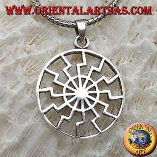 Pendentif en argent, soleil noir ou simple roue solaire