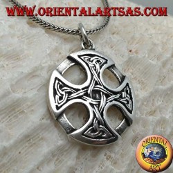 Silver pendant, Celtic cross on the disc with Tyrone knots on the tips connected together