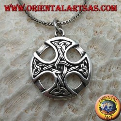 Silver pendant, Celtic cross on the disc with Tyrone knots on the tips connected together