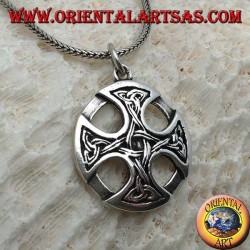 Silver pendant, Celtic cross on the disc with Tyrone knots on the tips connected together