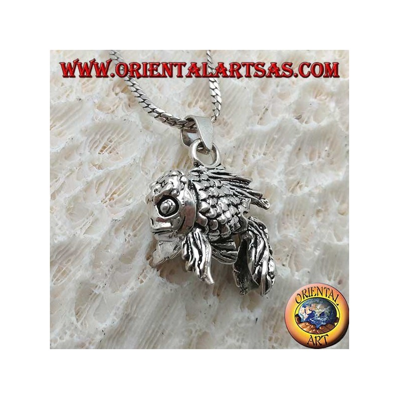 Silver pendant, fully mobile three-dimensional redfish