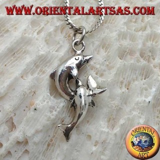 Pendentif en argent, paire de dauphins sauteurs