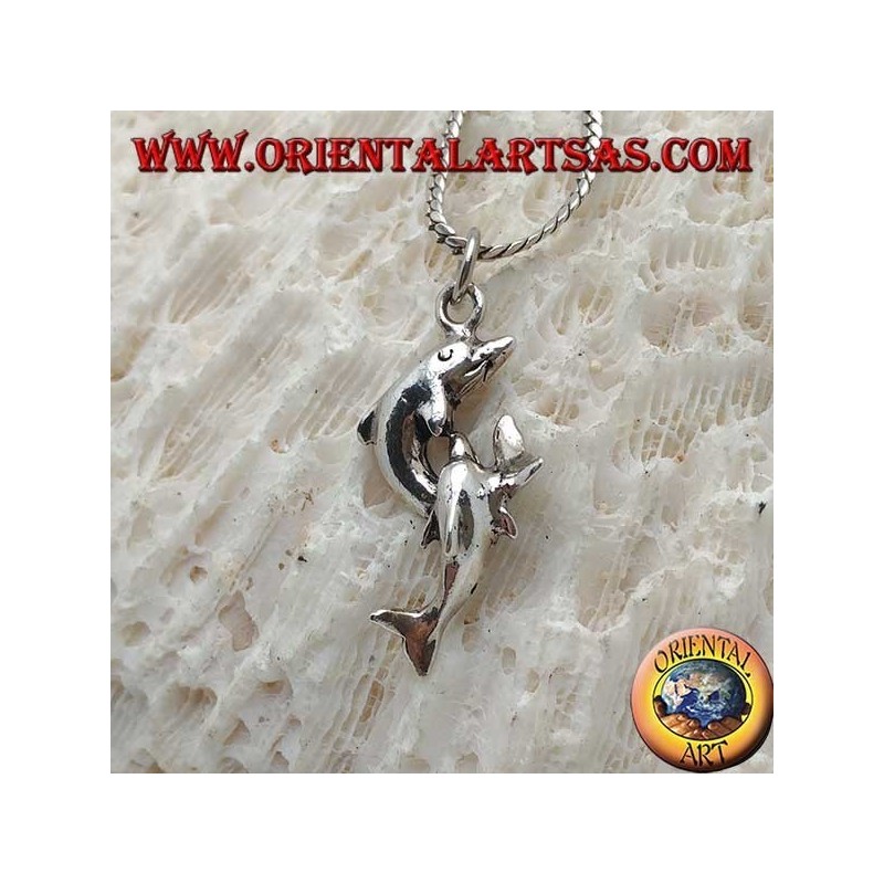 Pendentif en argent, paire de dauphins sauteurs