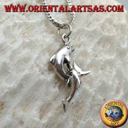 Colgante de plata, pareja de delfines saltando