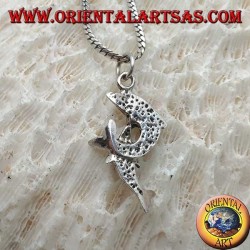 Silver pendant, pair of jumping dolphins