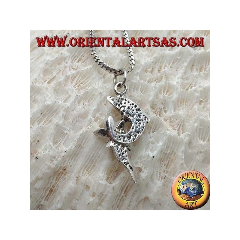Colgante de plata, pareja de delfines saltando