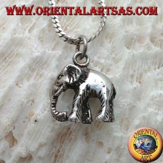 Pendentif en argent, éléphant indien avec tronc en duvet tridimensionnel