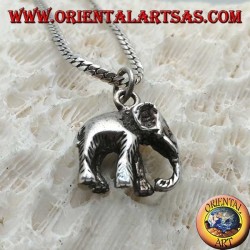 Pendentif en argent, éléphant indien avec tronc en duvet tridimensionnel