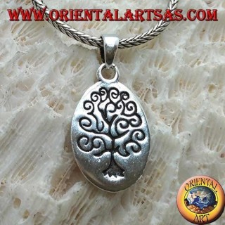 Ciondolo in argento, piastrina ovale con inciso l'albero della vita in stile Klimt
