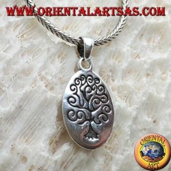 Pendentif en argent, plaque ovale gravée de l'arbre de vie dans le style Klimt