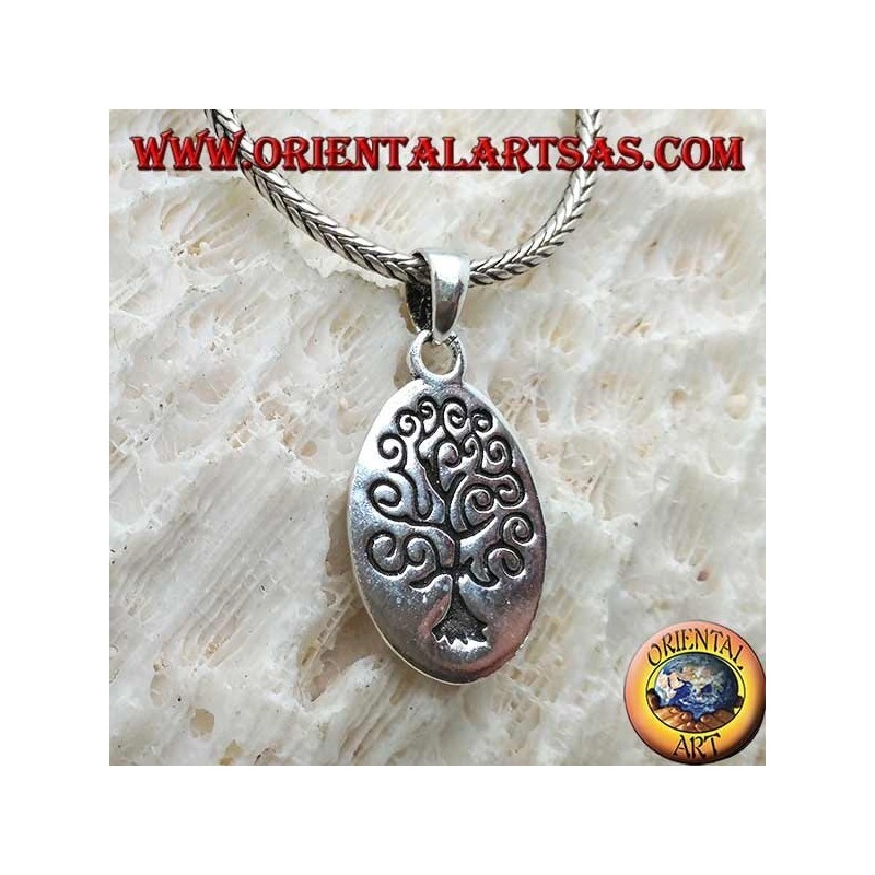 Ciondolo in argento, piastrina ovale con inciso l'albero della vita in stile Klimt