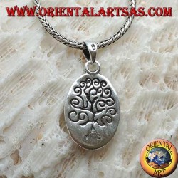 Colgante de plata, placa ovalada grabada con el árbol de la vida al estilo Klimt