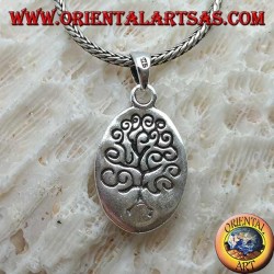 Pendentif en argent, plaque ovale gravée de l'arbre de vie dans le style Klimt