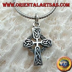 Silver pendant, Celtic cross with decorations and bas-relief Tyrone's knot