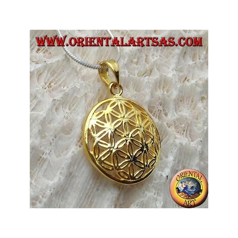 Silver pendant, gold-plated flower of life