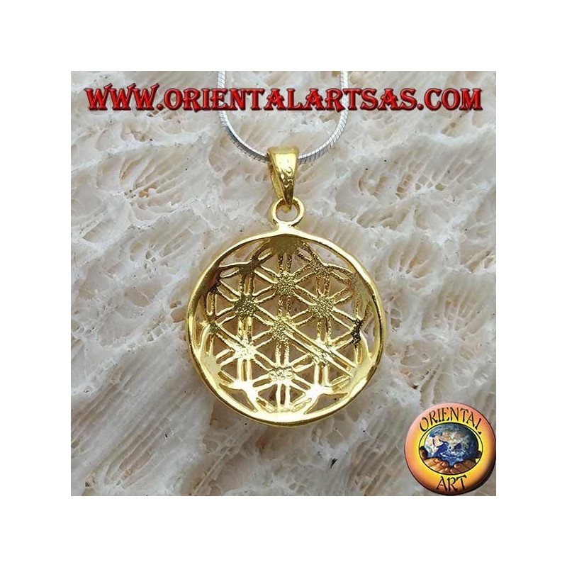 Colgante de plata, flor de la vida chapada en oro