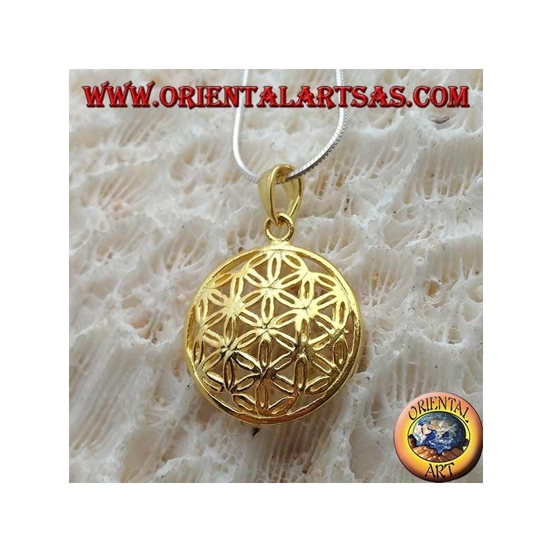 Colgante de plata, flor de la vida chapada en oro