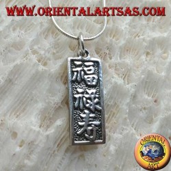 Pendentif en argent, plaque avec idéogrammes chinois "chance, longue vie et prospérité"