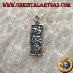 Silver pendant, plate with Chinese ideograms "luck, long life and prosperity"