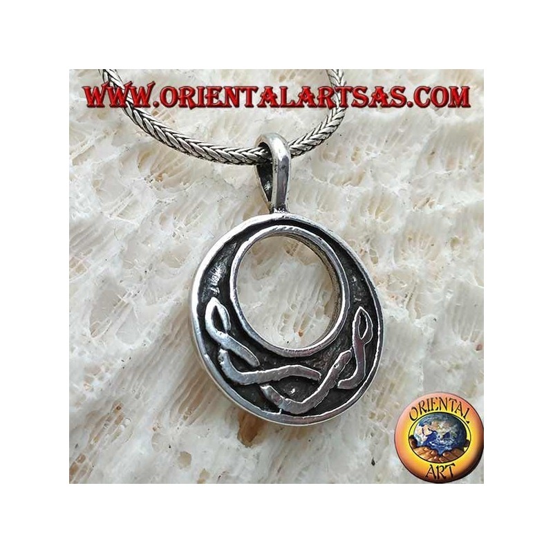 Silver pendant, disc with Celtic knot typical in low relief