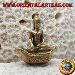 Buddha sculpture "Bhumisparsha Mudra - Subduing the demon Mara" on the brass boat (small)