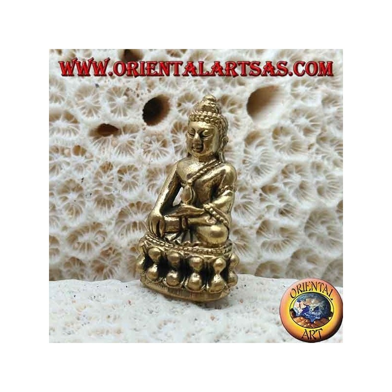 Scultura Buddha "Bhumisparsha Mudra - Sottomettendo il demone Mara" sul fiore di loto in ottone (piccola)