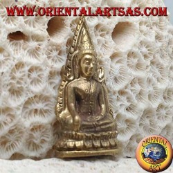 Buddha sculpture "Bhumisparsha Mudra - Subduing the demon Mara" surrounded on the brass altar (small)