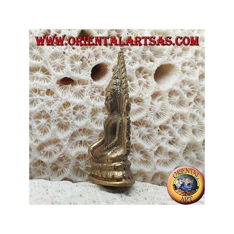 Buddha sculpture "Bhumisparsha Mudra - Subduing the demon Mara" surrounded on the brass altar (small)