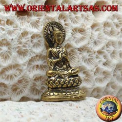 Escultura de Buda "Dharmachakra Mudra - el comienzo de la enseñanza del Dharma" con halo de latón (pequeño)