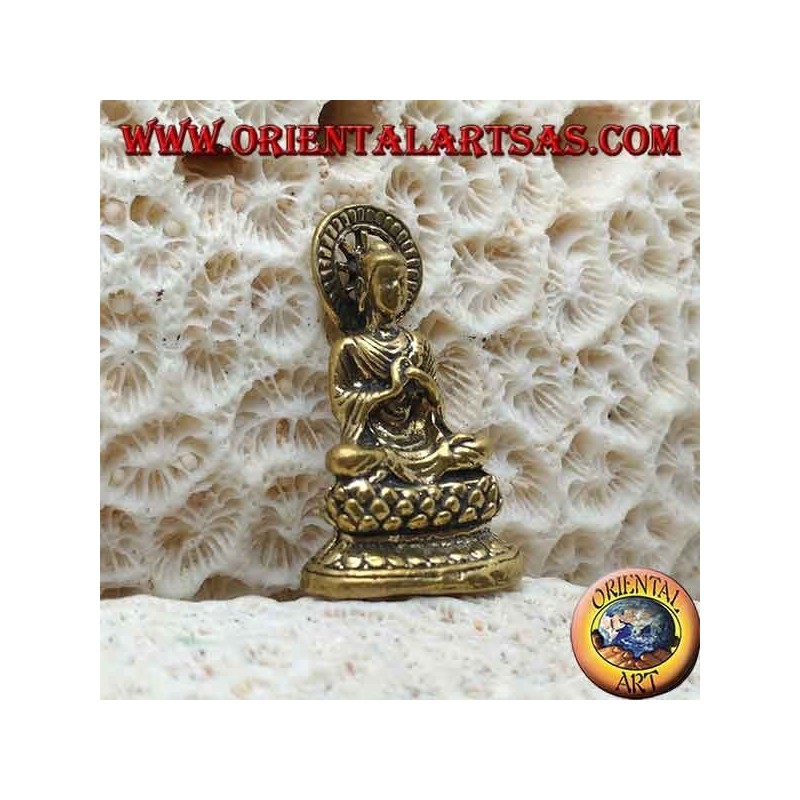Escultura de Buda "Dharmachakra Mudra - el comienzo de la enseñanza del Dharma" con halo de latón (pequeño)
