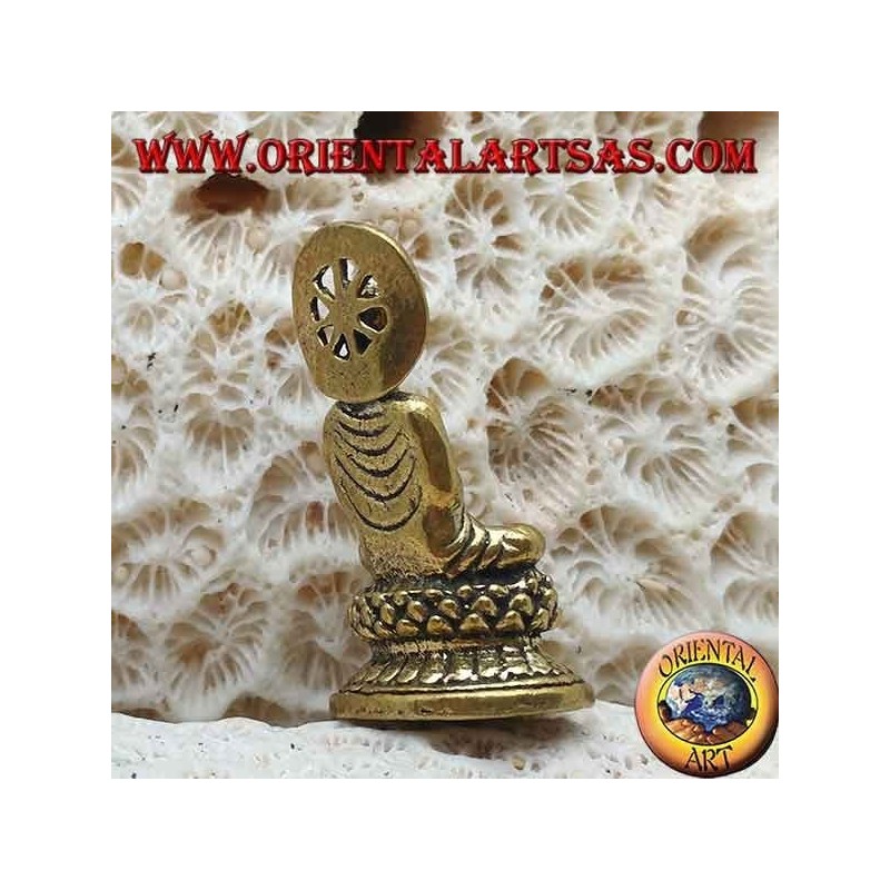 Sculpture de Bouddha "Dharmachakra Mudra - le début de l'enseignement du Dharma" avec halo en laiton (petit)