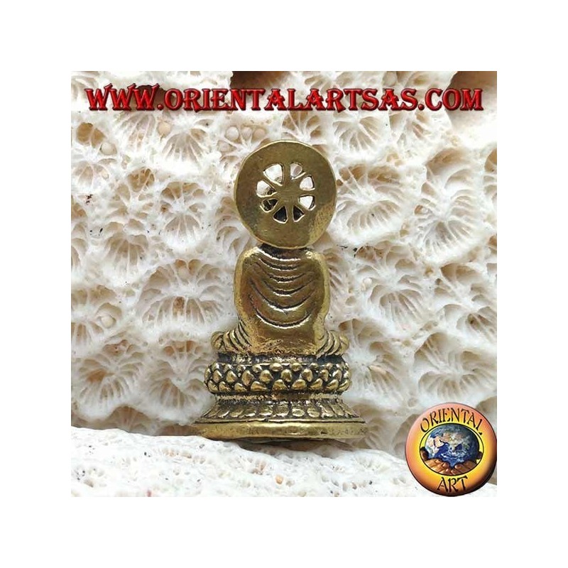 Sculpture de Bouddha "Dharmachakra Mudra - le début de l'enseignement du Dharma" avec halo en laiton (petit)