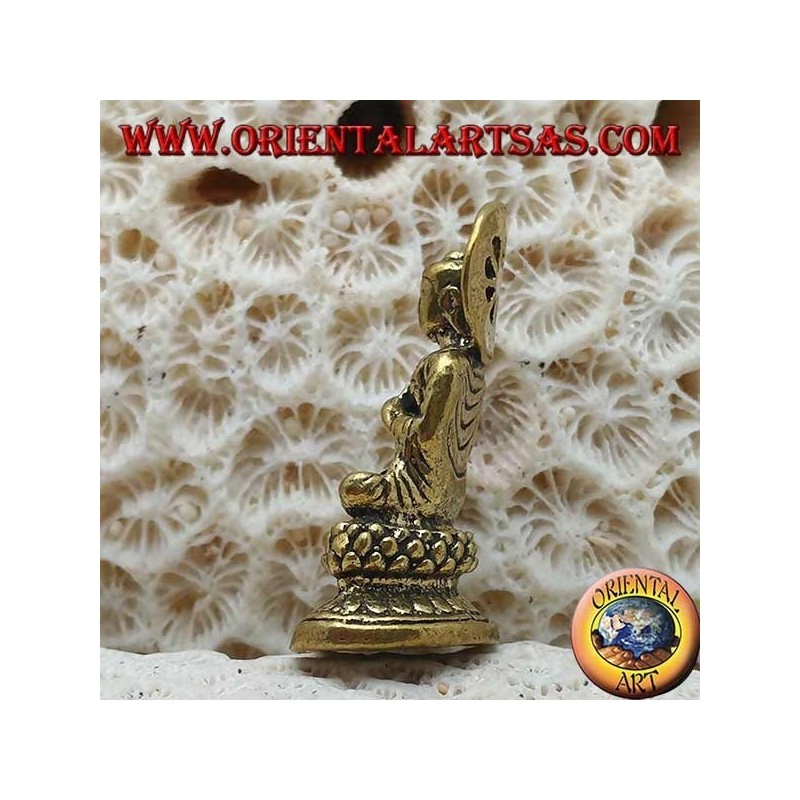 Buddha-Skulptur "Dharmachakra Mudra - der Beginn der Lehre des Dharma" mit Messinghalo (klein)