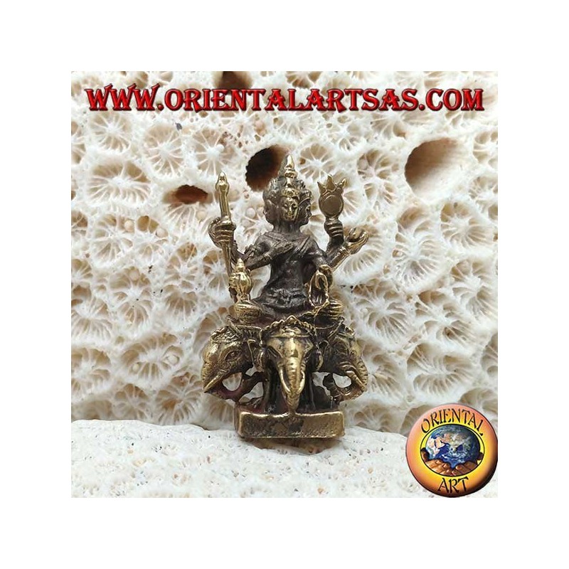 Brahma sculpture "the Creator" on Airavata "the white elephant", in brass (small)