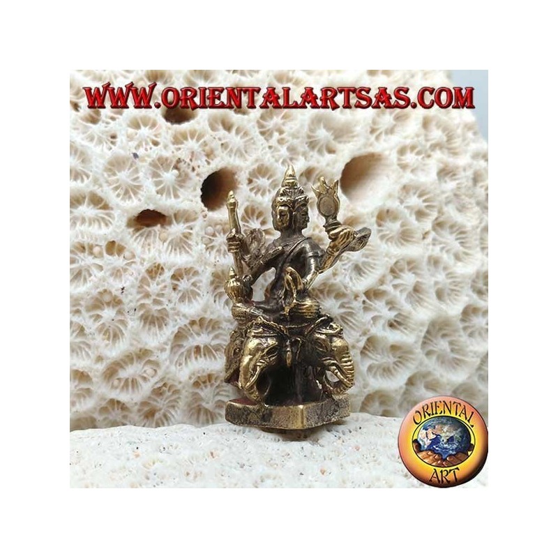 Brahma-Skulptur "der Schöpfer" auf Airavata "der weiße Elefant", aus Messing (klein)
