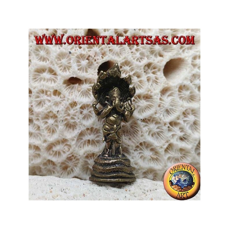 Escultura de Ganesh "el dios elefante" con cobra de cinco cabezas, hecha de latón (pequeño)