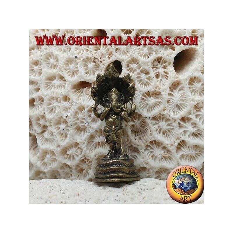 Ganesh sculpture "the elephant God" with five-headed cobra, made of brass (small)