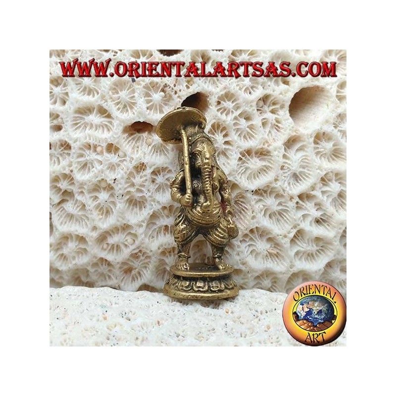 Sculpture de Ganesh "le dieu éléphant" debout avec parapluie, laiton (petit)