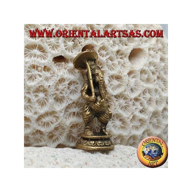 Scultura Ganesh "il Dio elefante" in piedi con l'ombrello, in ottone (piccola)