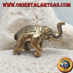 Scultura Elefante indiano con sella e copricapo decorati in ottone (piccola)