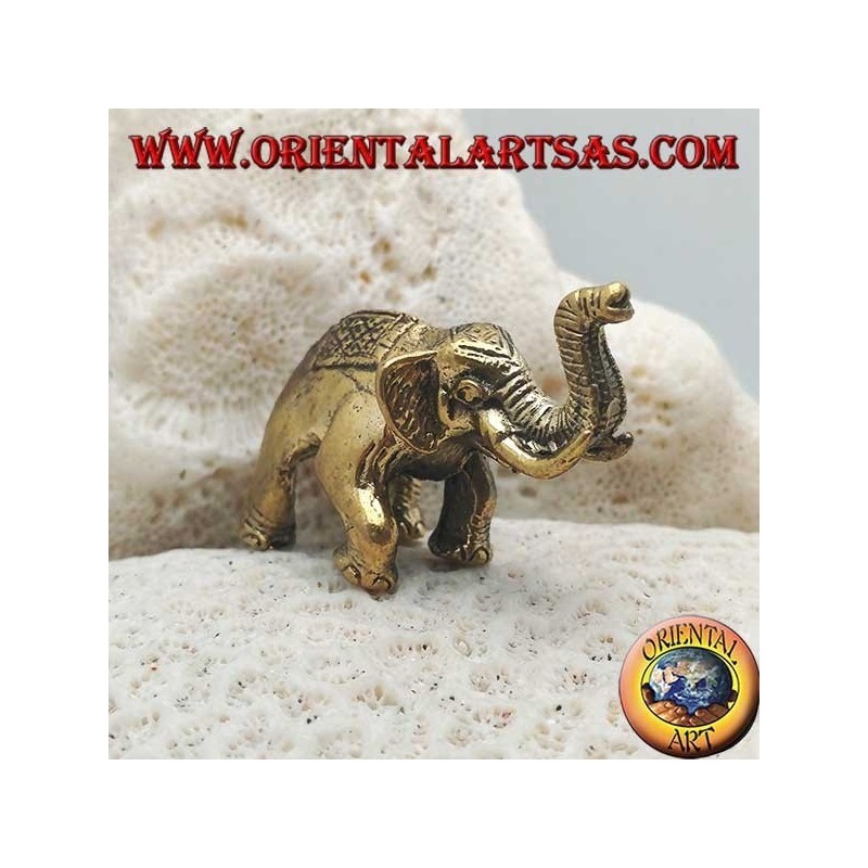 Escultura elefante indio con montura y tocado decorado en latón (pequeño)