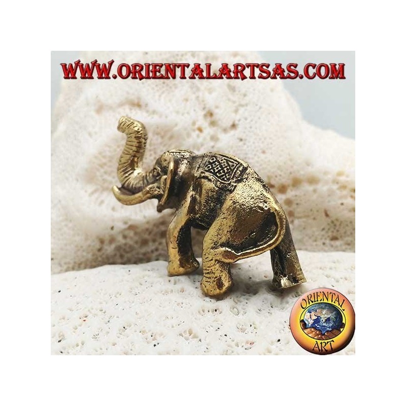 Sculpture Indian elephant with saddle and headdress decorated in brass (small)