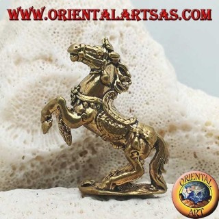 Rampante escultura de caballo con silla y riendas decoradas en latón (pequeño)