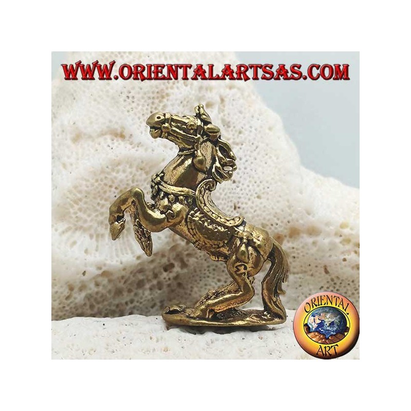 Rampant horse sculpture with saddle and reins decorated in brass (small)